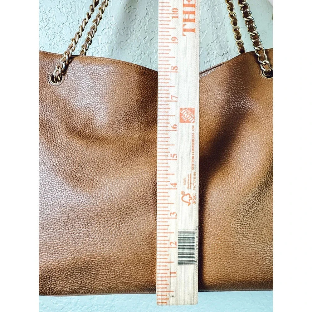 Tory Burch Amanda Large Tote Pebbled Leather Chain Shoulder Bag Camel Tan